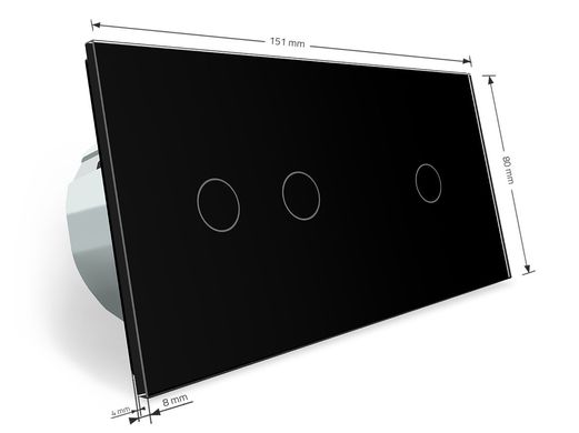 Сенсорный радиоуправляемый проходной выключатель Livolo 3 канала (1-2) черный стекло (VL-C701SR/C702SR-12)