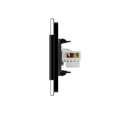 Розетка компьютерная RJ-45 и ТВ розетка Livolo черный стекло (VL-C791VC-12)
