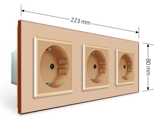 Розетка тройная с заземлением Livolo золото стекло (VL-C7C3EU-13)