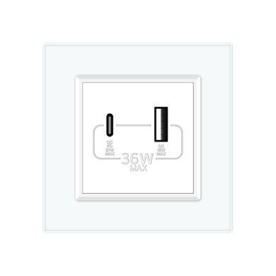 Розетка USB-A и USB-C 36W Livolo белый стекло (VL-C7FCUA18W.UC18W-2WP)