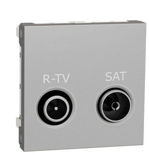 Проходная розетка R-TV SAT 2М алюминий Unica New Schneider Electric