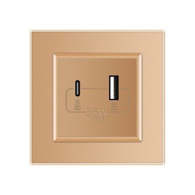 Розетка USB-A и USB-C 36W Livolo золотой стекло (VL-C7FCUA18W.UC18W-2AP)