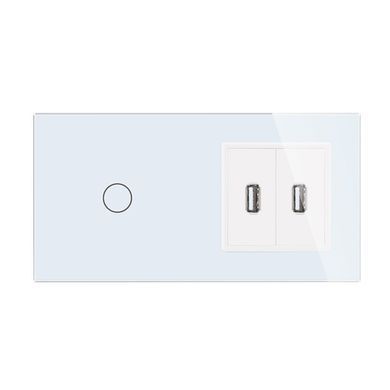 Сенсорный выключатель Livolo с USB розеткой белый стекло (VL-C701/2USB-11)