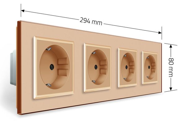 Розетка четырехместная с заземлением Livolo золото стекло (VL-C7C4EU-13)