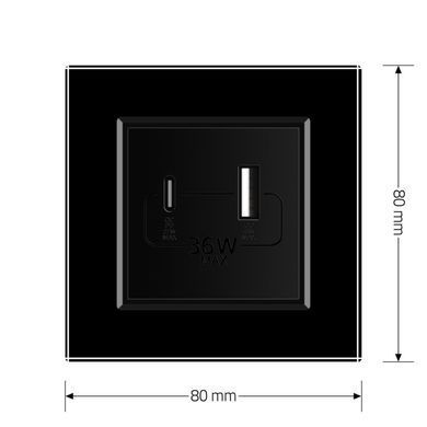 Розетка USB-A и USB-C 36W Livolo черный стекло (VL-C7FCUA18W.UC18W-2BP)
