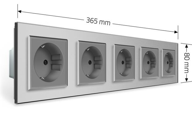Розетка п'ятимісна з заземленням Livolo сірий скло (VL-C7C5EU-15)