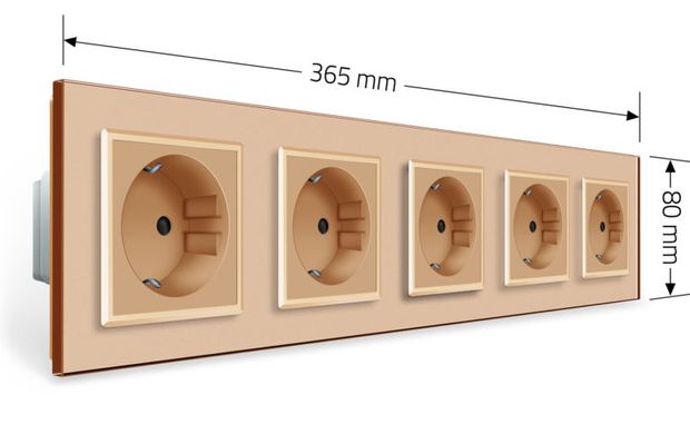Розетка пятиместная с заземлением Livolo золото стекло (VL-C7C5EU-13)