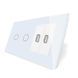 Сенсорный выключатель 2 канала Livolo с двумя USB розетками белый стекло (VL-C702/2USB-11)