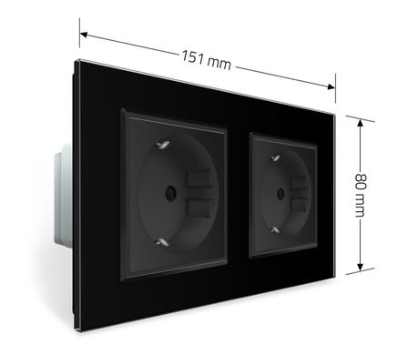 Розетка подвійна з заземленням Livolo чорний скло (VL-C7C2EU-12)