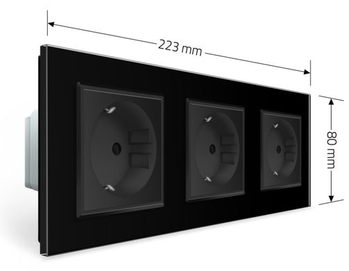 Розетка потрійна з заземленням Livolo чорний скло (VL-C7C3EU-12)