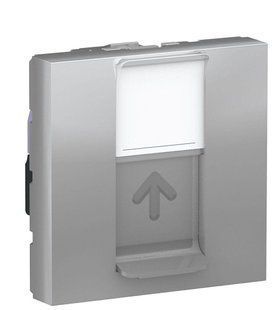 Одинарная компьютерная розетка RJ45 cat.6 UTP с полем для надписи 2М алюминий Unica New Schneider