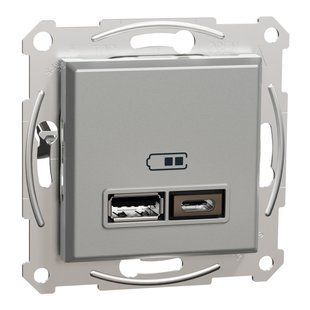 Розетка USB тип А+С 2,4А Schneider Electric Asfora EPH2700361 алюминий
