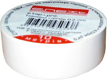 Изолента e.tape.pro.20.white из самозатухающего ПВХ, белая (20м)