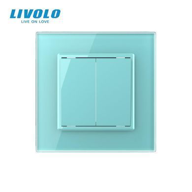 Двухклавишный выключатель зеленый стекло Livolo (VL-C7K2-18)