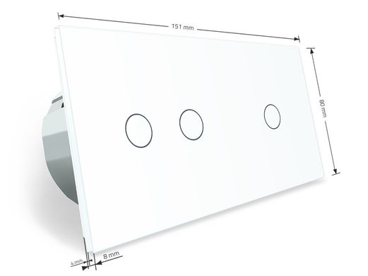Сенсорный радиоуправляемый проходной выключатель Livolo 3 канала (1-2) белый стекло (VL-C701SR/C702SR-11)