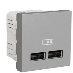 Двойная USB розетка 2.1А 2М алюминий Unica New Schneider Electric