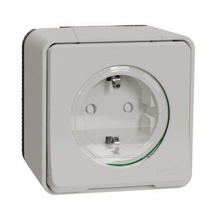 Розетка с з/к и шторками IP55, белая, наружный монтаж Mureva Styl MUR39034