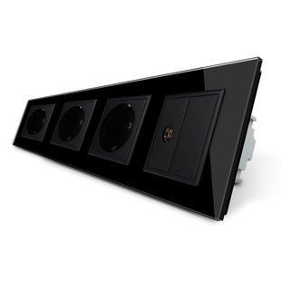 Розетка четырехместная комбинированная Силовая ТВ Livolo черный стекло (VL-C7C3EU1VK0-12)
